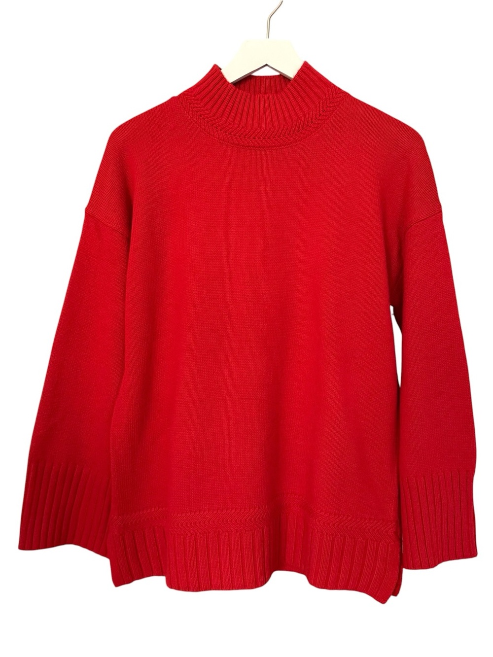 NWT Tahari Red Sweater Womens Medium Mock Neck Knit Ribbed Hem Pullover